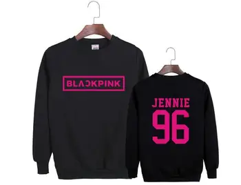 Fashion nye ankomst blackpink medlem navn udskrivning, sort/pink sweatshirt kpop jennie lisa o-neck pullover, hættetrøjer
