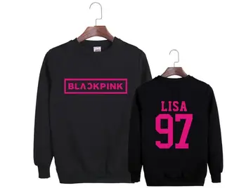 Fashion nye ankomst blackpink medlem navn udskrivning, sort/pink sweatshirt kpop jennie lisa o-neck pullover, hættetrøjer