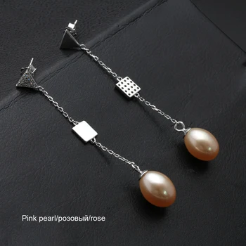 Fashion Perle Øreringe Lange Naturlige Ferskvands-Perle-Dråbe-Øreringe 925 Sterling Sølv Smykker Til Kvinder Hvid Trendy Gaveæske