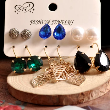 Fashion smukke kvinders smykker engros piger dreng fødselsdagsfest pearl øre kvast sort grøn blandet med 6 par /sæt øreringe
