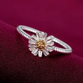 Fashion små friske kvindelige modeller daisy chrysanthemum ring kvindelige smykker temperament sød sun flower ring