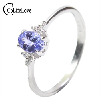 Fashion sølv ædelsten bryllup ring til kvinde 4*6mm fejlfri naturlig tanzanit sølv ring 925 solid silver tanzanit ringe
