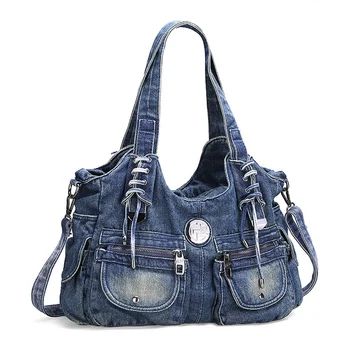 Fashion Vilde Kvinder Bag Vintage Casual Denim Håndtaske Lady Stor Kapacitet Jeans Tote Væver Kreative Skulder Messenge Taske L4-2937