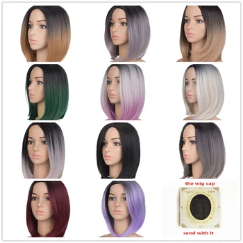 Feilimei Sort Kort Lige Bob Wig 10tommer 160g Afrikanske Amerikanske Kvinder hår Extensions er Syntetisk Ombre Farvet Cosplay Parykker