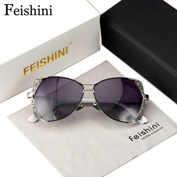 FEISHINI Brand Designer Mode Eyewear Gradient Vintage Solbriller, Polariserede Kvinder Cat eye Pink Spejl Klassiske Metal Mønster