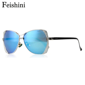FEISHINI Brand Designer Mode Eyewear Gradient Vintage Solbriller, Polariserede Kvinder Cat eye Pink Spejl Klassiske Metal Mønster