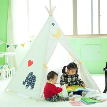 Fem Polakker Indiske Spille Telt Børn Tipier Børn Tipi Telt Bomuld Lærred Tipi Hvid Play House for Baby Værelse