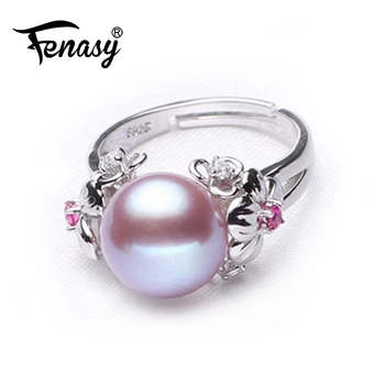 FENASY 10-11mm, Perle Smykker,en naturperle ringe til kærlighed,ferskvandsperle 925 Sølv ring,ruby sølv ringe for kvinder gaveæske