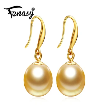 FENASY 18k guld øreringe glod perle smykker, Antiallergic 18K Guld dråbe øreringe Til Kvinder 2017 Nye Mode lange øreringe