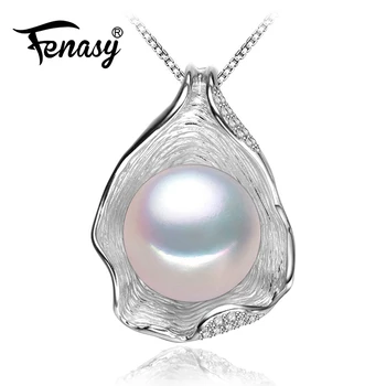 FENASY charme Shell design perle Smykker,Perle Halskæde Vedhæng, 925 sterling sølv smykker ,mode halskæder til kvinder 2016