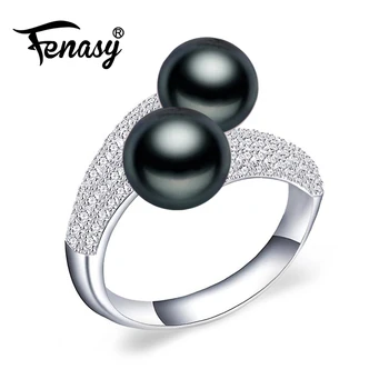 FENASY Perle Smykker,dobbelt Perle ringe,Naturlige Ferskvands Perle ringe,925 Sølv ringe for kvinder charms sølv 925 oprindelige