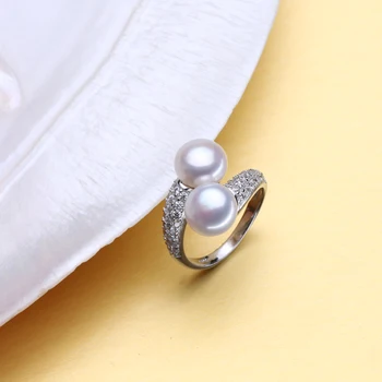 FENASY Perle Smykker,naturlige ferskvands-dobbelt Perle ringe,vielsesringe for kvinder,Engagement Smykker Til kvinder Tilbehør gave