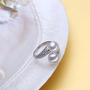 FENASY Perle Smykker,naturlige ferskvands-dobbelt Perle ringe,vielsesringe for kvinder,Engagement Smykker Til kvinder Tilbehør gave