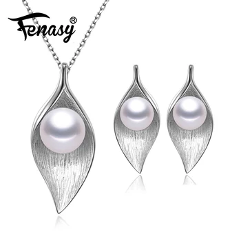 FENASY Perle Smykker,Pink Smykker Sæt til Kvinder Naturlige Perle blade Halskæde/Øreringe,earings mode smykker boks jul