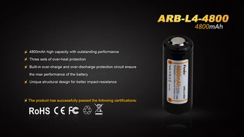 Fenix ARB-L4-4800 høj kapacitet 26650 4800mAh 3,7 V Li-ion genopladeligt batteri, der er specielt designet til high-drain enheder