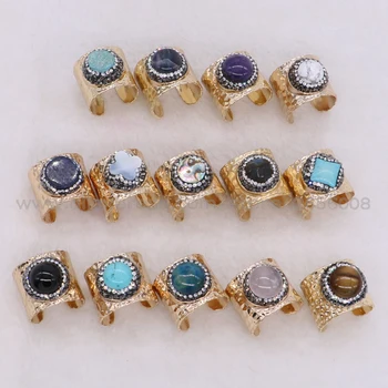 Ferroalloy gylden farve Ring bane mix farve sten Handcrafed justerbar størrelse Ring 8 Stk Perler smykker til kvinder 1718