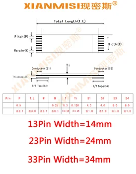 FFC/FPC Fladskærms-Flex-Extension Kabel 13Pin 23Pin 33Pin Samme Side 1.0 mm Pitch AWM VW-1 20624 20798 60V Længde 1måleren 5PCS