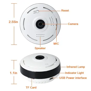 FGHGF Mini Wifi IP-Kamera, 1080P 360 Graders Kamera IP-Fiskeøje Panorama 2MP WIFI PTZ IP-Cam Trådløs Video Overvågning Kamera