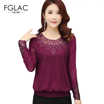 FGLAC Kvinder bluse shirt Nye Ankomster 2018 Foråret lange ærmer strikket trøje Elegante løse kvinder toppe plus størrelse kvinde tøj