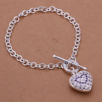 Fin sommer stil forsølvet armbånd 925-sterling-sølv smykker rhinestone kæde armbånd til kvinder SB307