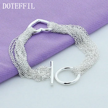 Fin Sommer Stil Forsølvet Armbånd Af 925 Sterling Sølv Smykker Multi-Line Hjerte Kæde Armbånd Til Kvinder
