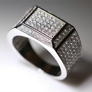 Firkantet Flade ring fuld Cubic Zircon mænds vielsesringe Luksus sterling sølv ring-mænd mode smykker OS med størrelsen 8-12