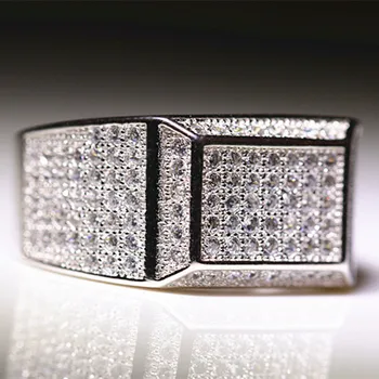 Firkantet Flade ring fuld Cubic Zircon mænds vielsesringe Luksus sterling sølv ring-mænd mode smykker OS med størrelsen 8-12