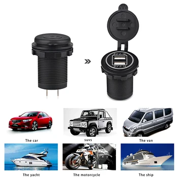 Fishberg 12V 24V USB-stikket bil oplader for Motorcykel-Auto Truck vandtæt Bil power port dual usb adapter oplader Port 2