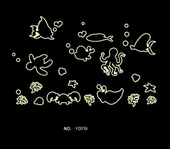 Fisk Fluorescens Noctilucent Glød i Mørke Lysende standardklæbemiddel Aftagelig Børnehave Børn Barn Badeværelse Udsmykning DIY Wall Stickers Decal