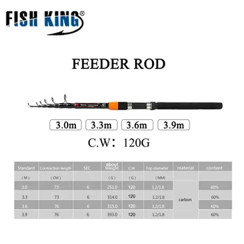 Fisk King Feeder stang C. W 120g Ekstra Tunge Teleskop Feeder Fiskeri Stænger 3,0 m-3,9 m 2, Afsnit 60% kulfiber