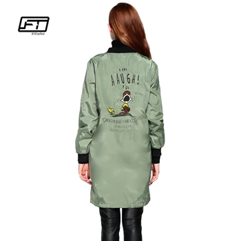 Fitaylor Nye Efteråret Kvinder Lange Trenchcoats Plus Size Print Brev Emboridery Vindjakke Street Fashion Baseball Casual Outwear