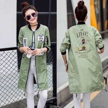Fitaylor Nye Efteråret Kvinder Lange Trenchcoats Plus Size Print Brev Emboridery Vindjakke Street Fashion Baseball Casual Outwear