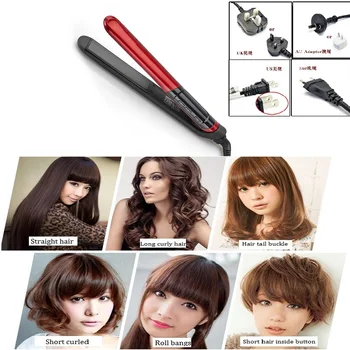 Fladjern LED-Display, 2-i-1 Keramisk Hair Curler Skønhed Pleje, krøller Strygejern Lige Frisure Styling Værktøjer ping