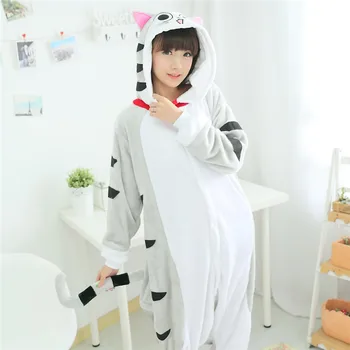 Flannel Bløde Kat Kigurumi Pyjamas for Voksen Mand Kvinder Vinteren Varm Buksedragt Anime Kostume Onesie Cosplay