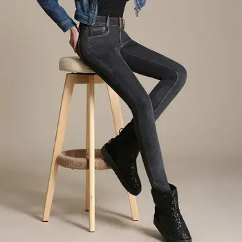 Fleece Jeans Kvinde 2017 Høj Talje Vinter Varm Jeans Kvinder Denim Blyant Bukser Jean Femme Plus Velvet Skinny Jeans Bukser C1495