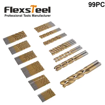 Flexsteel 99-Stykke HSS Twist Boret ligger 1,5-10 mm Med Titanium Coatede Overflade 118 Grad Boret til Boring i Metal