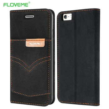 FLOVEME-Kort Slot Phone Case For iPhone 6 6s Plus 7 7 Plus 8 8 Plus Flip Case Klassiske Lærred Støtteben Læder Cover Fundas Capa