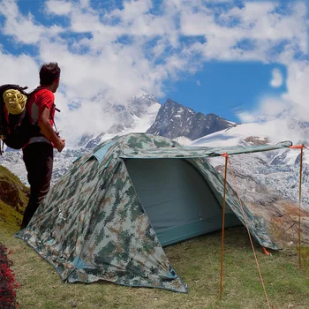 Flytop camping telt udendørs 2 personer eller 3perons dobbelt lag aluminium stang anti sne offentlig familie telt med sne nederdel