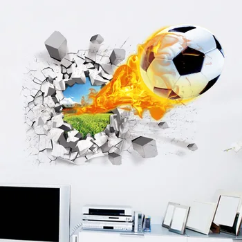 Flyvende Fyring Fodbold 3D-Wall Stickers til Børn Værelser Plakat Home Decor Mur Mursten Mønster Kunst Vægmaleri Sport Fodbold Tapet