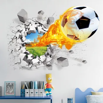Flyvende Fyring Fodbold 3D-Wall Stickers til Børn Værelser Plakat Home Decor Mur Mursten Mønster Kunst Vægmaleri Sport Fodbold Tapet
