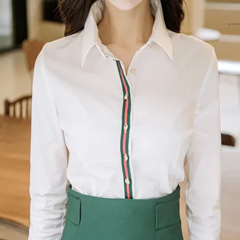 Foamlina 2017 Efterår Mode koreansk Stil Hvid langærmet Skjorte + Grøn Front Slids Blyant Nederdel Passer til Kvinders To Stykker Sæt