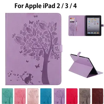 For Apple Ipad 2 3 4 Sager, af Høj kvalitet PU Læder Flip Stå Kat Træ Mønster Sag For iPad2 iPad3 iPad4 Dække Funda Hud Shell