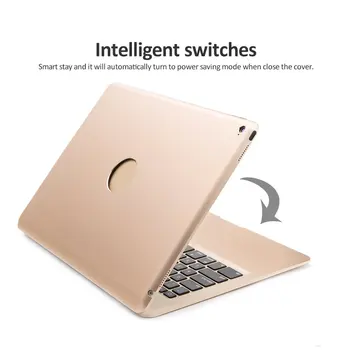 For iPad Pro 12.9 2017 Bluetooth-Tastatur Sag, Aluminium Keyboard Folio Case Cover +5600 mAh Ekstern Batteri+7 Farver Baggrundsbelyst