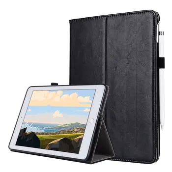 For iPad Pro 12.9 2017 Smart Tablet Cover af Høj Kvalitet i Ægte Læder+PU Folde Stå Tilfælde+Card Slots+blyantsholder