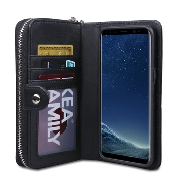 For Samsung Galaxy S8 Tilfælde Læder Flip Lynlås Pose, 2 i 1 Aftagelig Væver Wallet taske Til Samsung S8 Plus Tilfælde Magnetiske Håndtaske