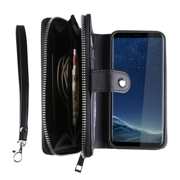 For Samsung Galaxy S8 Tilfælde Læder Flip Lynlås Pose, 2 i 1 Aftagelig Væver Wallet taske Til Samsung S8 Plus Tilfælde Magnetiske Håndtaske