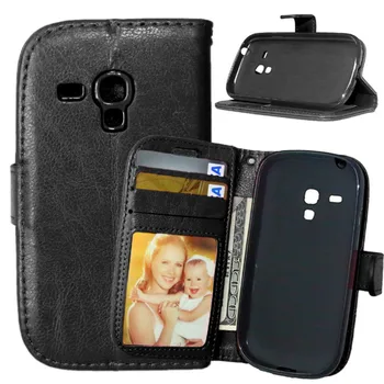 For Samsung S3 Mini Sort Farve 3 Kreditkort Læder Tegnebog Flip Funda Taske Til Samsung Galaxy S3 Mini I8190 Bagside Cover Capa