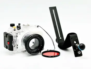 For Sony DSC RX100 II 40m/130ft Meikon Undervands Kamera hus Kit + Aluminium Dykning Håndtag + Rød Undersøiske Filter (våd 67mm