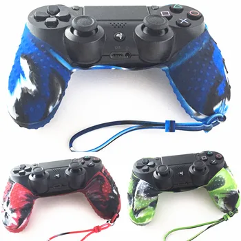 For Sony Playstation 4 PS4 Slank PS4 Pro Controller Anti-slip Holdbar Camouflage Camo Silikone Cover Sag Skin Protector W/ Strap