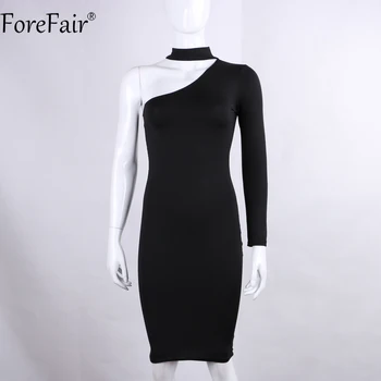 ForeFair 2016 vinter efterår sexet ene skulder uregelmæssige club party kjoler monteret halterneck blyant bodycon kjole plus size kvinder